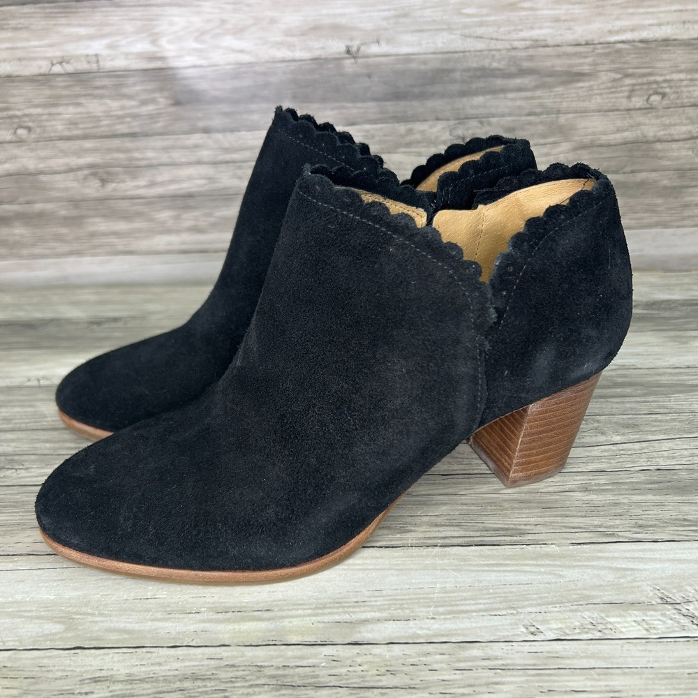 Jack Rogers Marianne Suede Ankle Boots‎ Side Zip Stacked Heel 7M Black